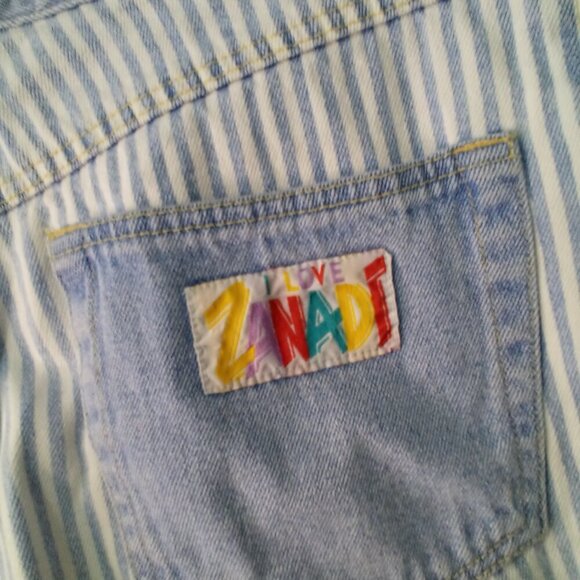Zanadi Shorts Women 11 12 Denim Vintage High Rise Stripe Spellout Pocket Blue - Picture 16 of 16